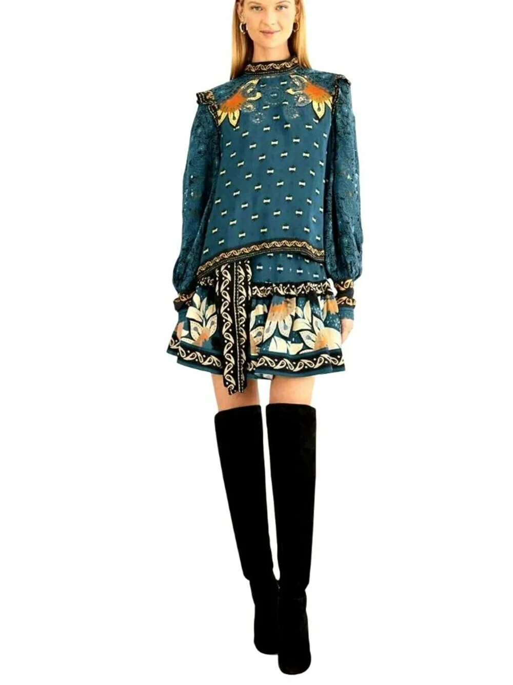 Farm Rio Blue Ainika Chill Long Sleeve Blouse Small New